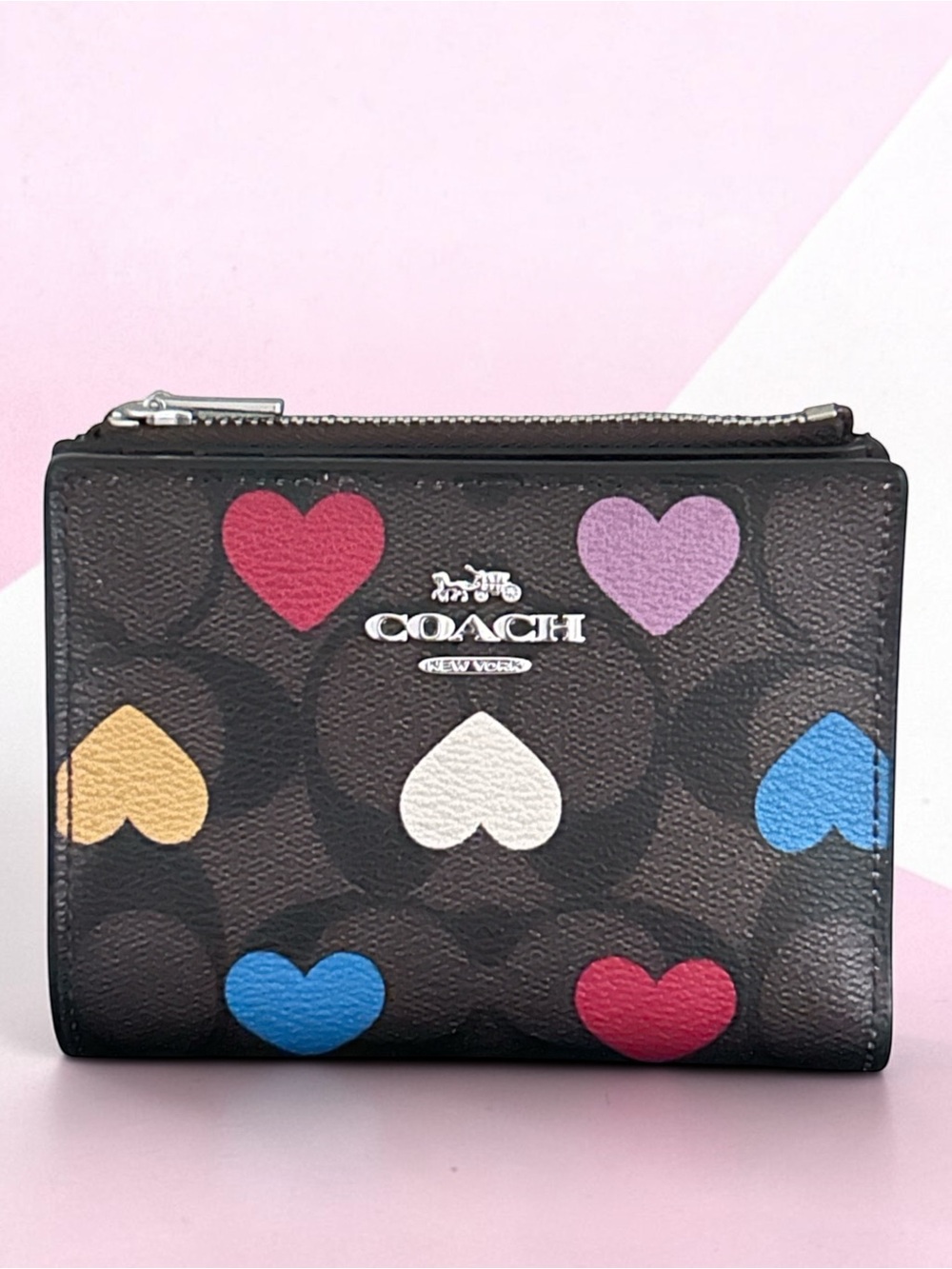COACH Signature C & Hearts Coated Canvas Bifold Wallet NWT